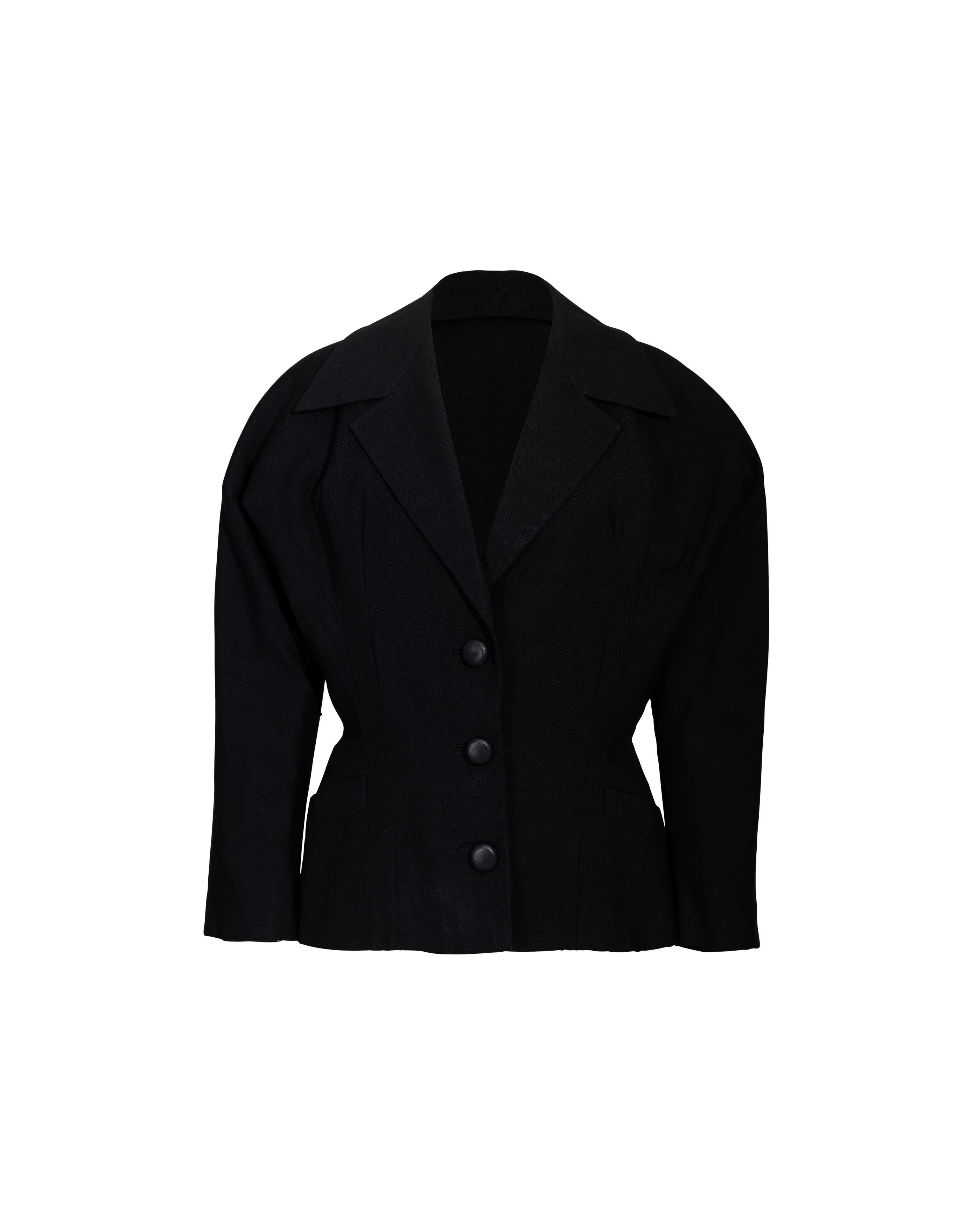 c. 1950 Christian Dior 'New Look' Jacke aus schwarzer Wolle im Angebot 4