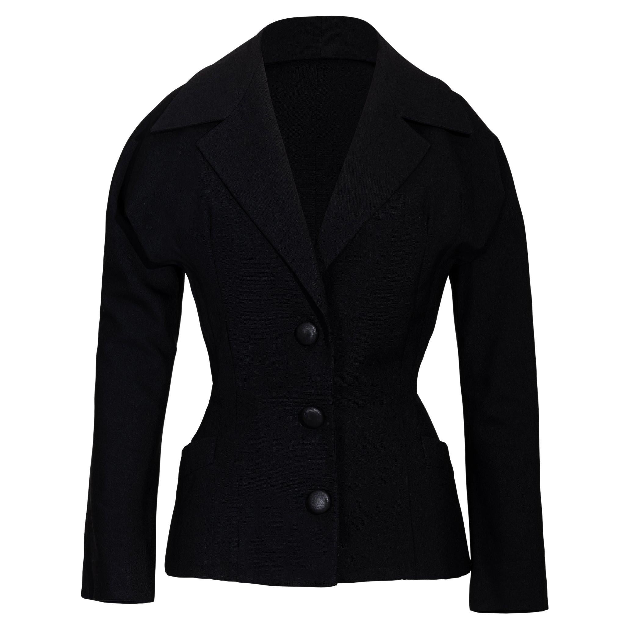 c. 1950 Christian Dior 'New Look' Jacke aus schwarzer Wolle im Angebot