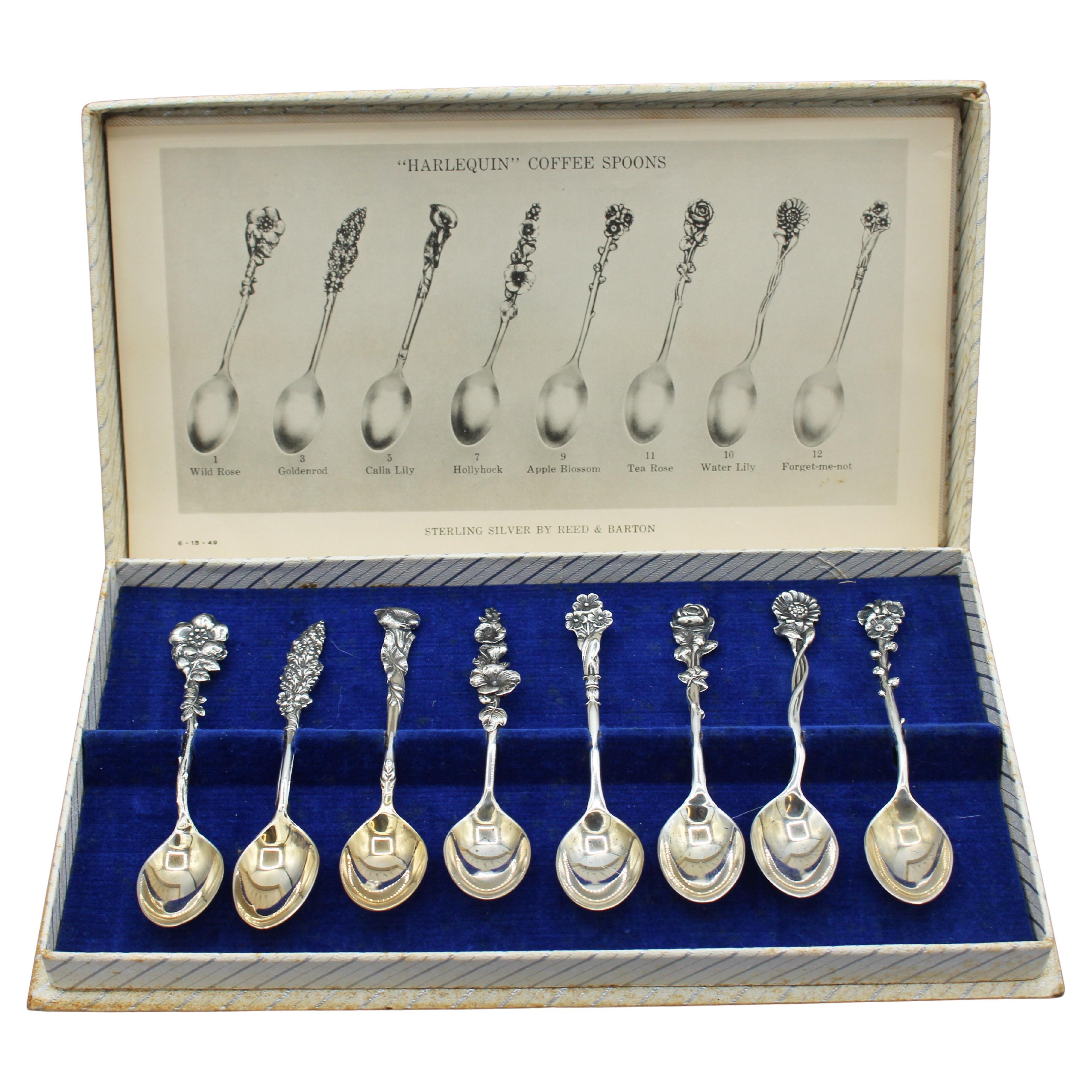 C. 1950 Complete Boxed Set of "Harlequin" Coffee Spoons by Reed & Barton For Sale