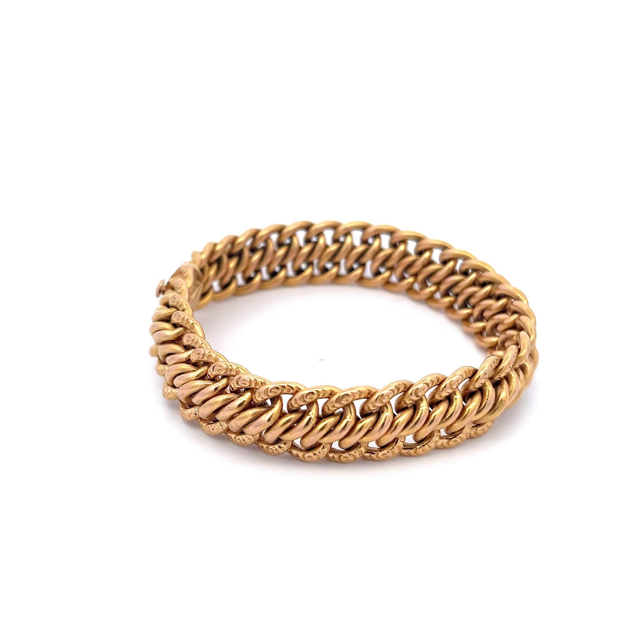 Retro French Curb Link Bracelet Chain in 18 Karat Yellow Gold C. 1950 