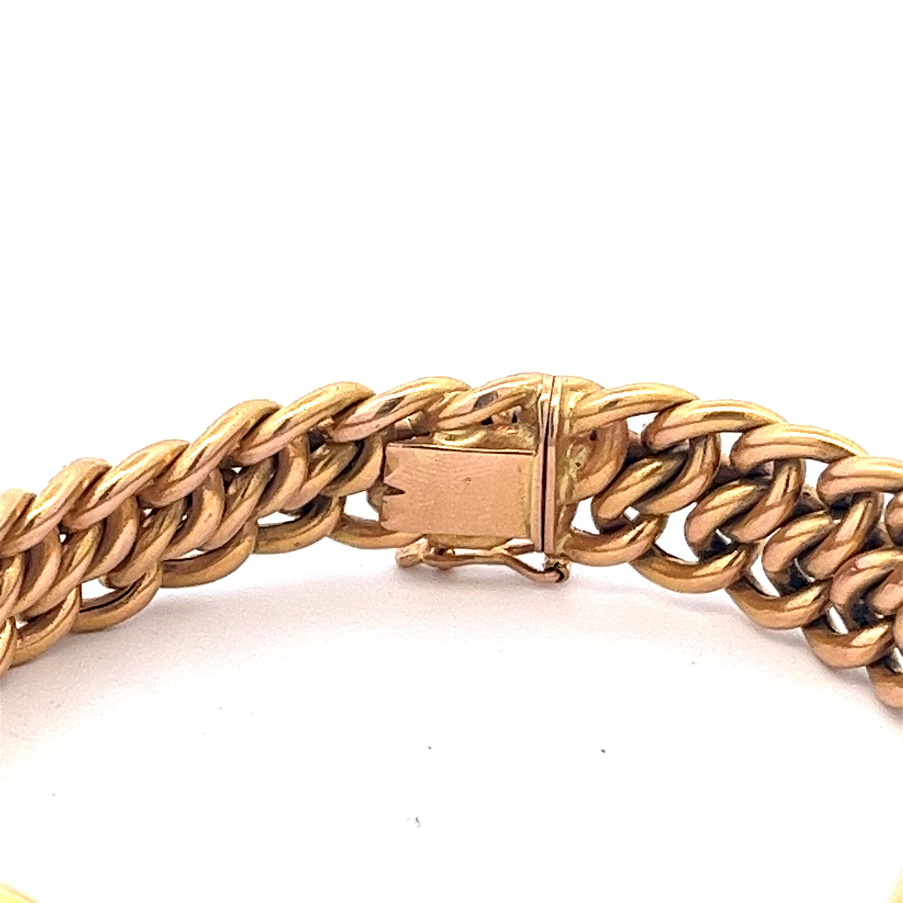 Men's French Curb Link Bracelet Chain in 18 Karat Yellow Gold C. 1950 