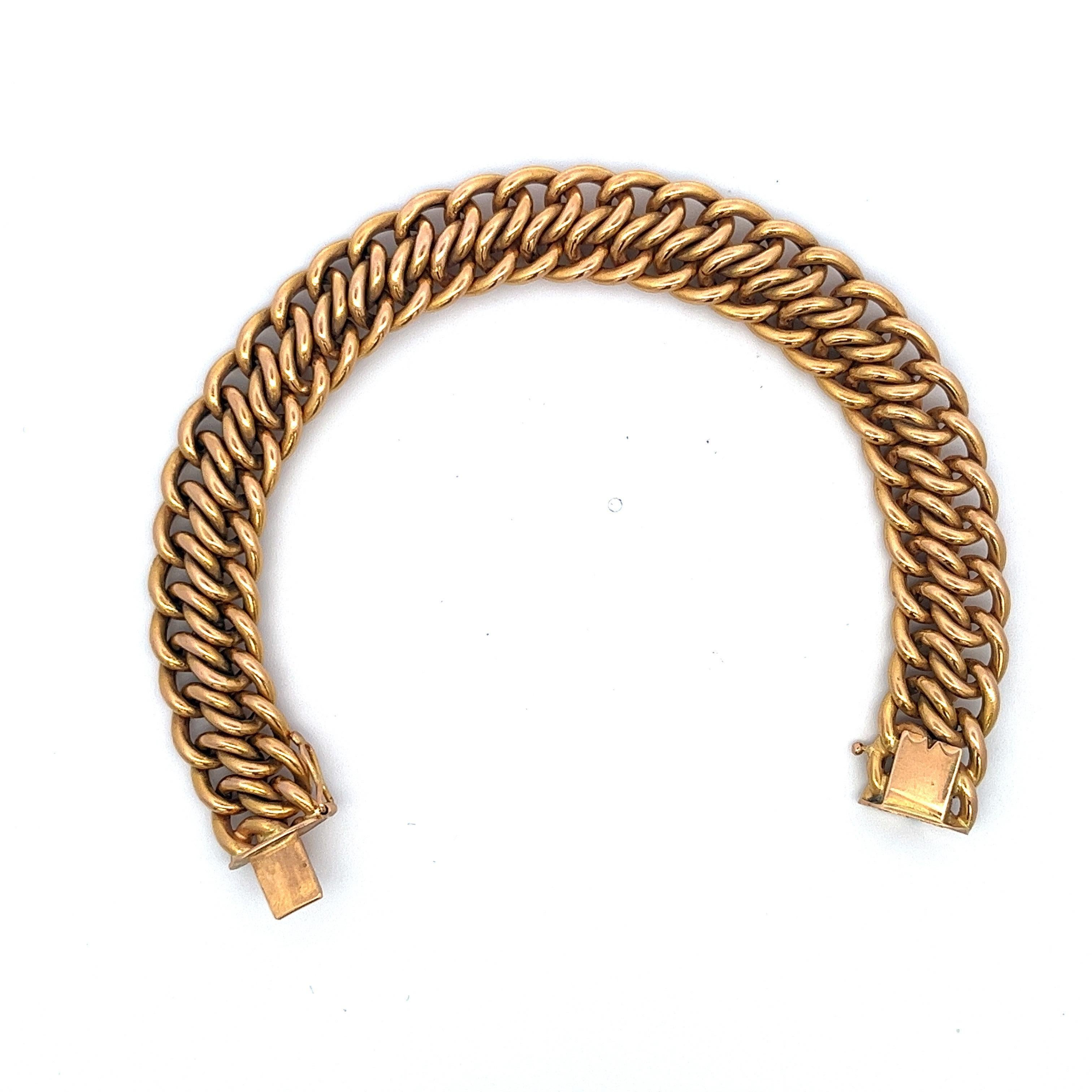 French Curb Link Bracelet Chain in 18 Karat Yellow Gold C. 1950  2