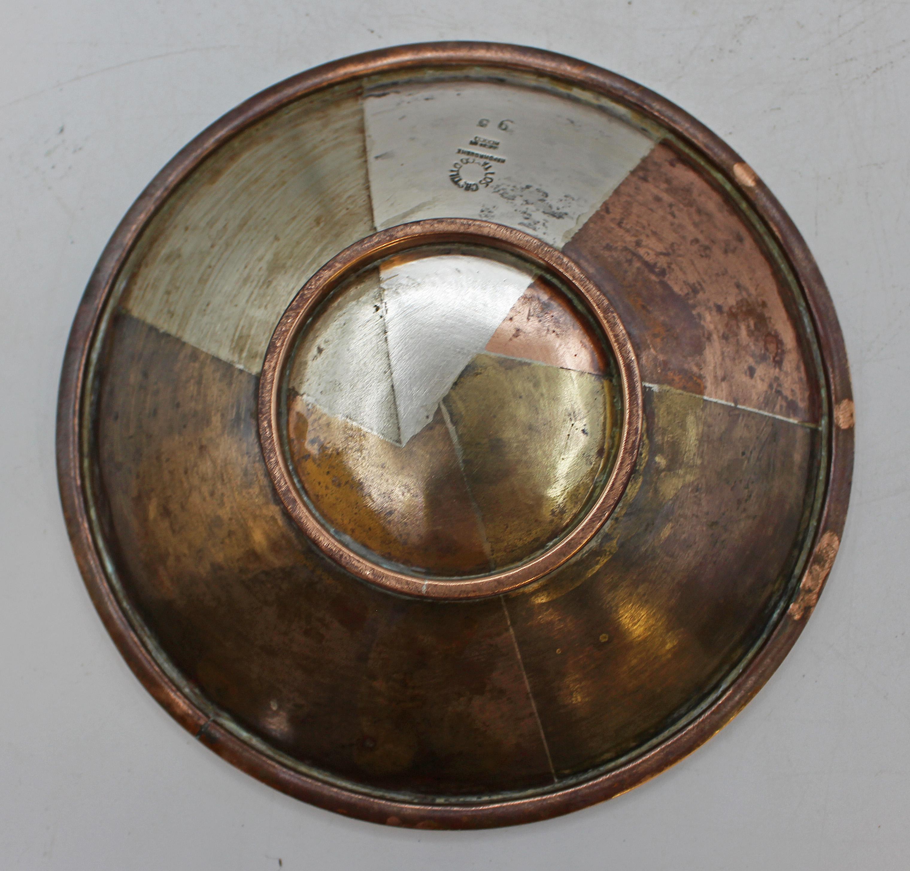 Mid-Century Modern C. 1950 Los Castillo Mixed Metal Card Tray from Taxco For Sale