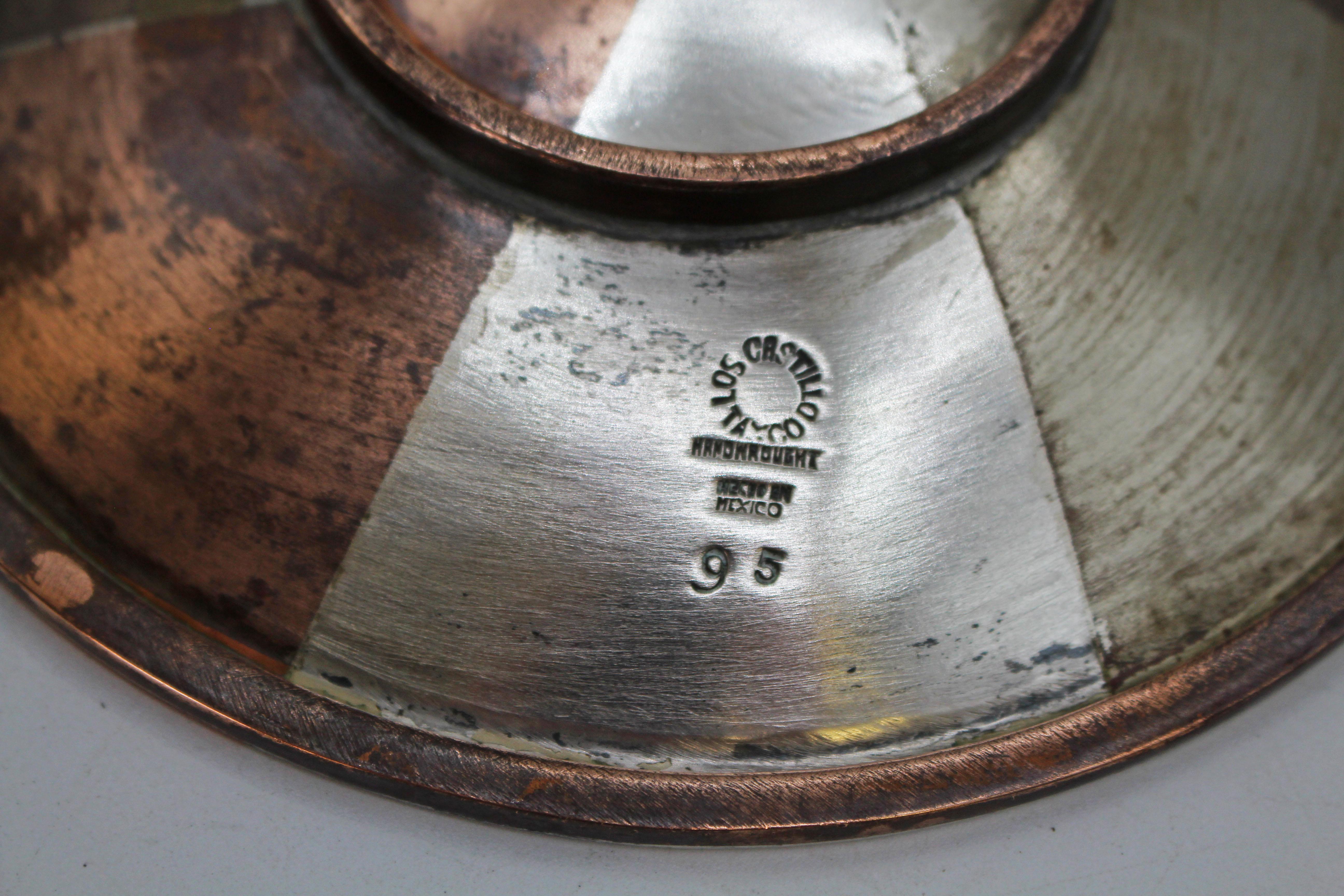 Mexican C. 1950 Los Castillo Mixed Metal Card Tray from Taxco For Sale