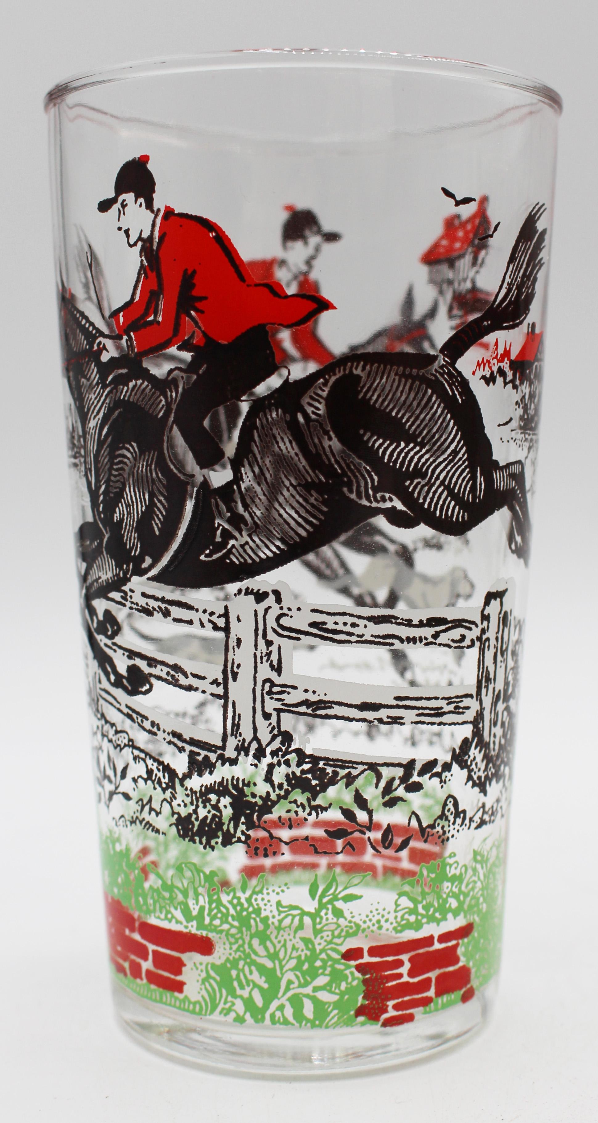 American C. 1950 Set of 14 Hazel-Atlas Highball Glasses with Fox Hunting Design For Sale