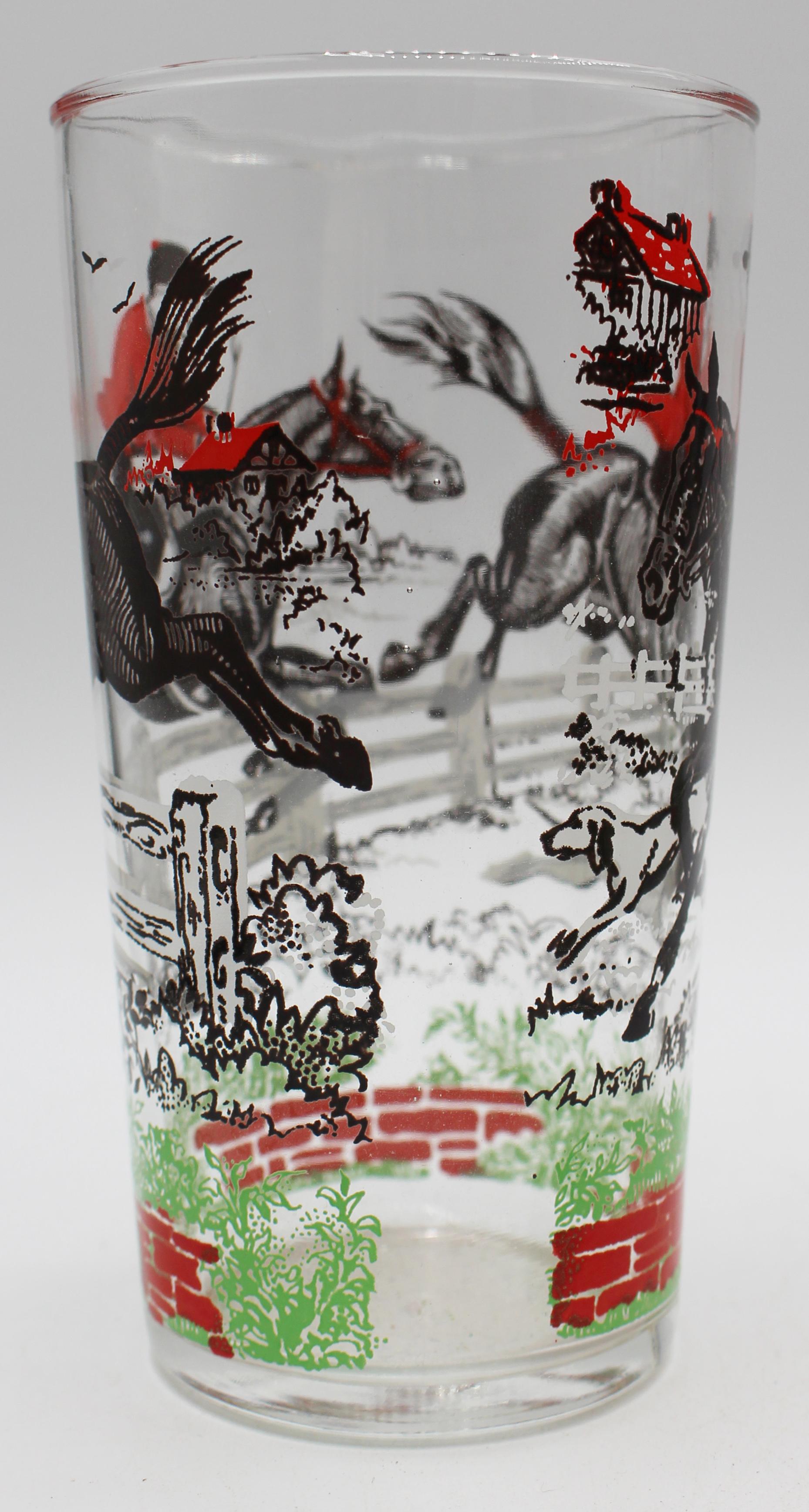 C. 1950 Set of 14 Hazel-Atlas Highball Glasses with Fox Hunting Design In Good Condition For Sale In Chapel Hill, NC