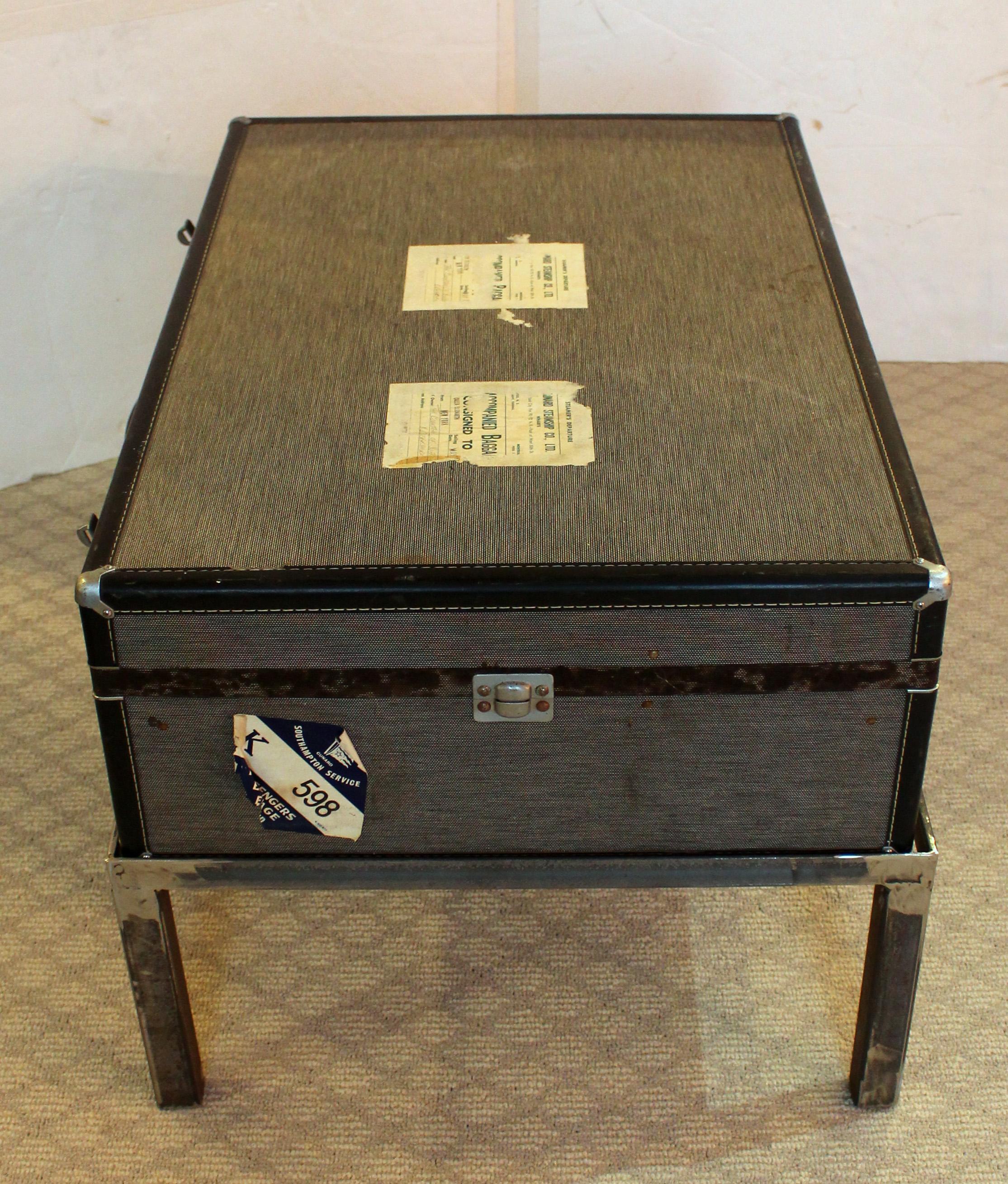 American c. 1950s Hartmann Skymate Suitcase on Custom Coffee Table Height Stand For Sale