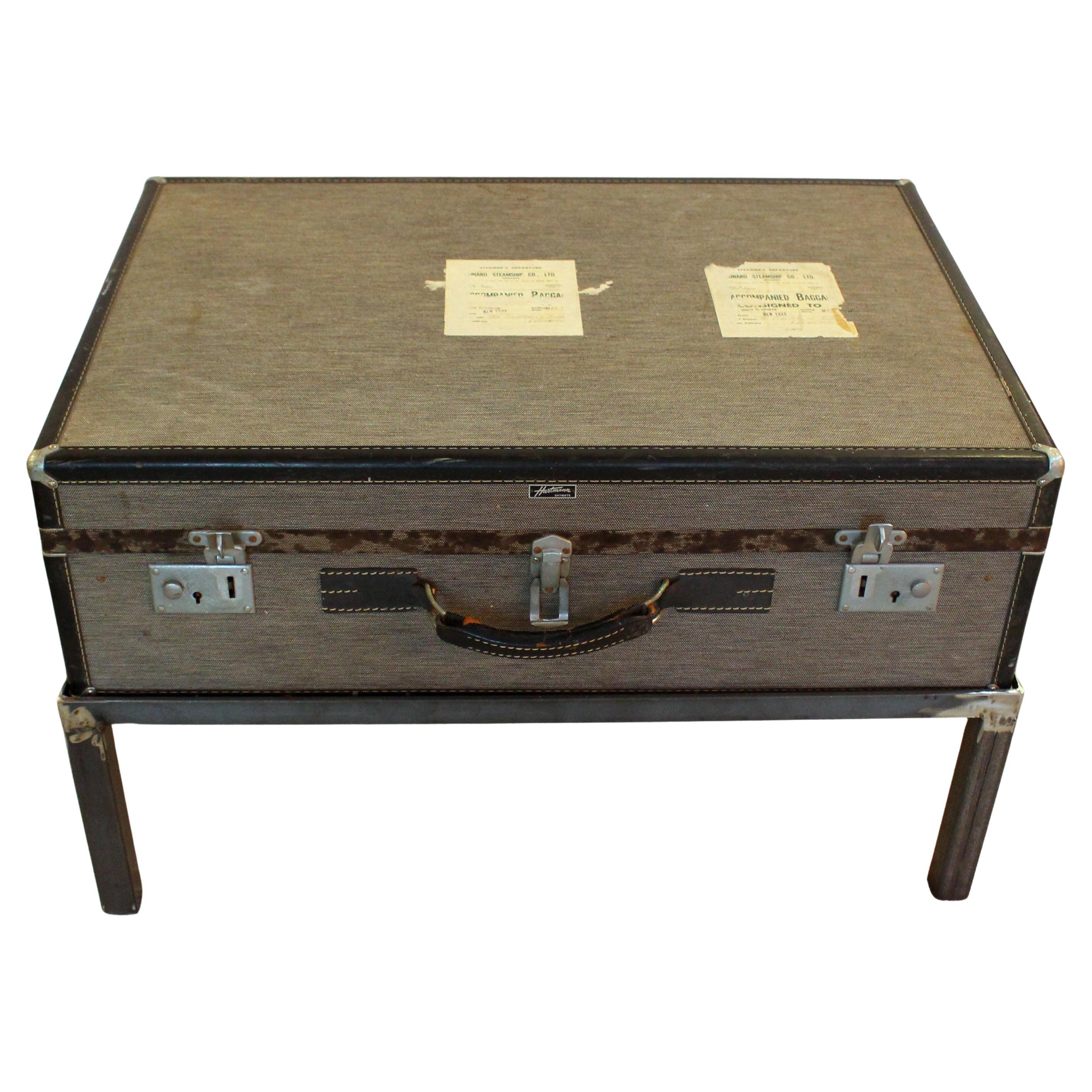 c. 1950s Hartmann Skymate Suitcase on Custom Coffee Table Height Stand
