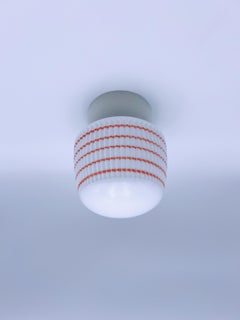 c. 1950s Scandinavian Flush Mount Ceiling Lamp, Glass and Porcelain