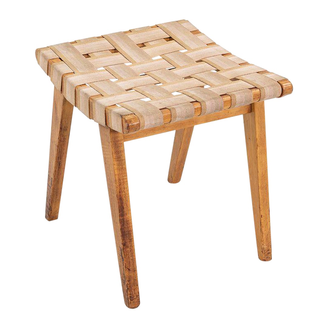 C. 1951 Jens Risom for Knoll Stool 667-W in Maple and Canvas with Label For Sale