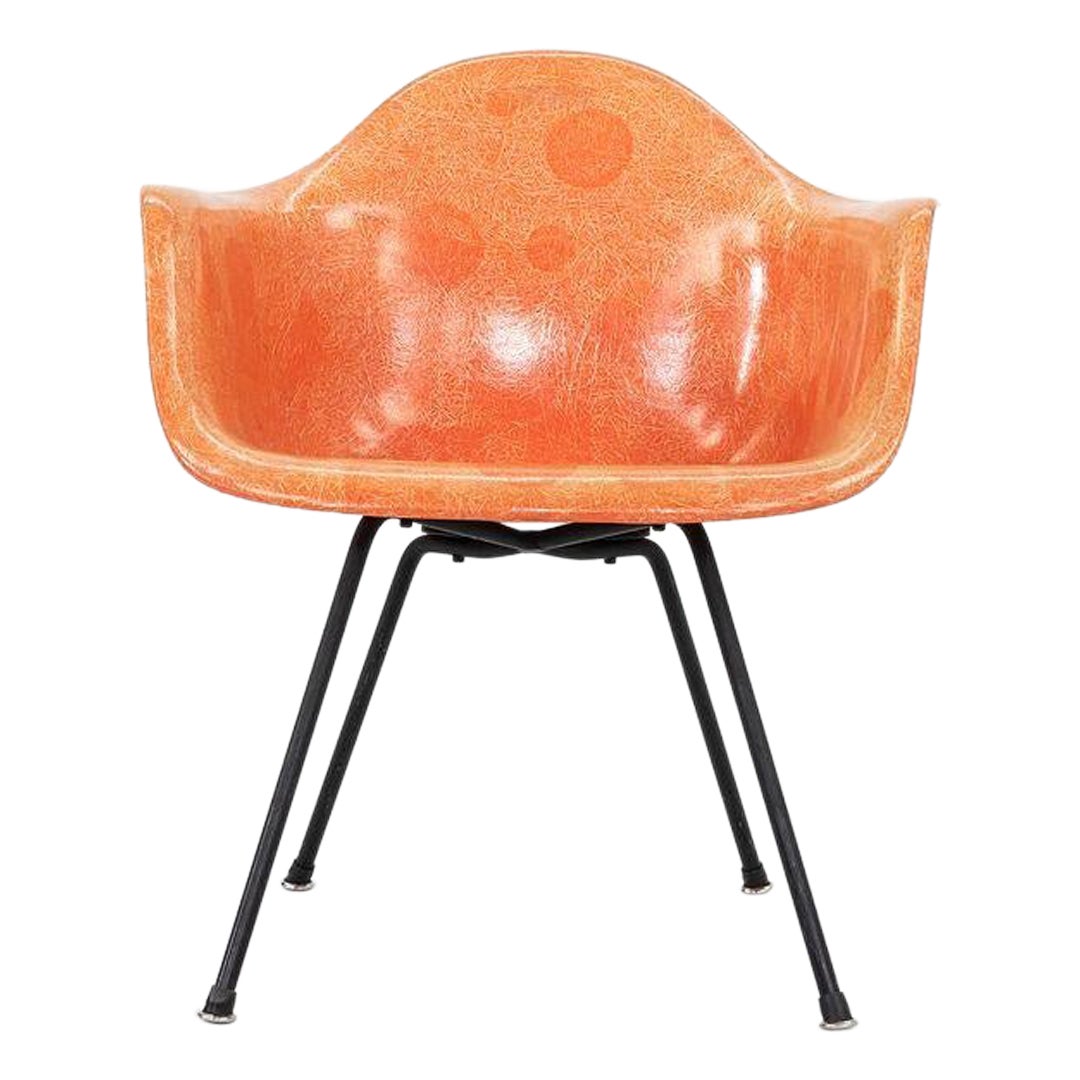 C. 1954 Eames Zenith Herman Miller MAX Arm Shell Chair in Red/Orange Fiberglass