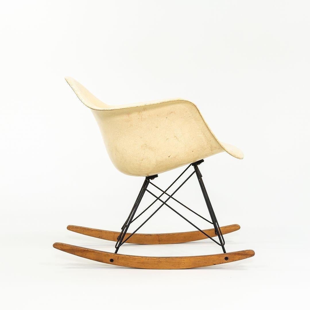 Steel C. 1956 Herman Miller Eames RAR Rocking Arm Chair in Parchment Fiberglass For Sale