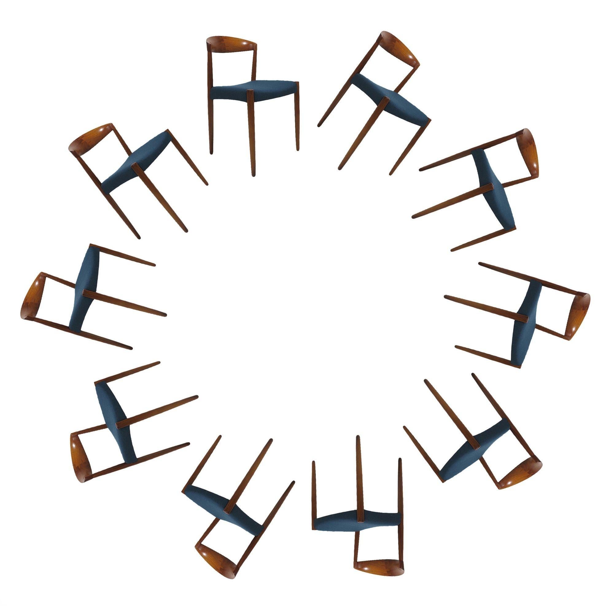 c. 1956 Knud Andersen - Sedie da pranzo danesi in teak con lana verde acqua, set di dieci (10) in vendita 7