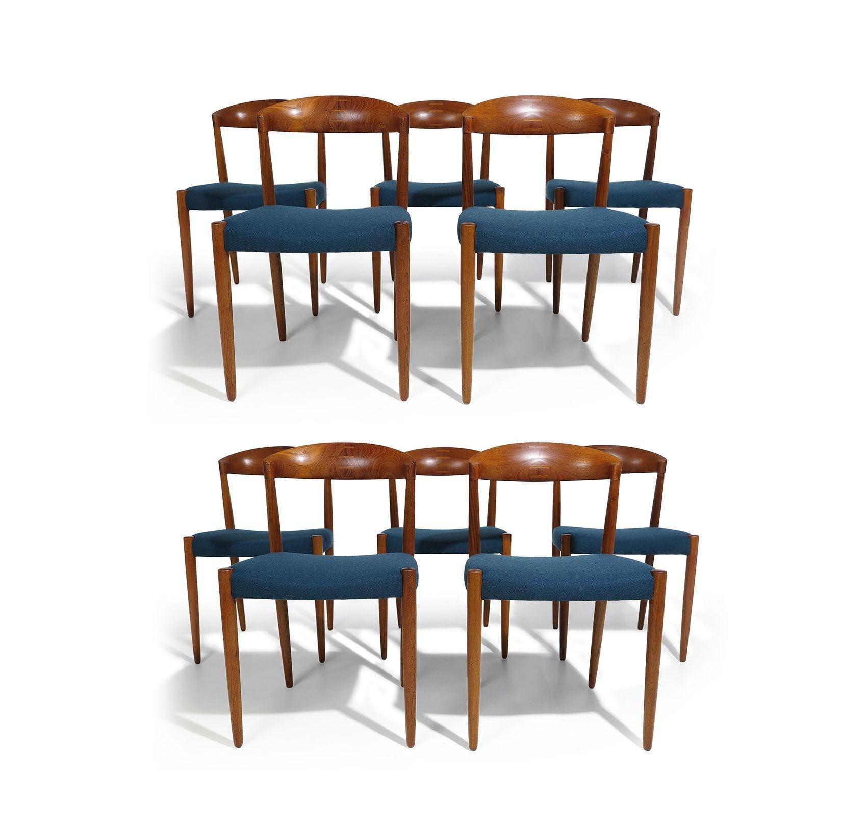 c. 1956 Knud Andersen - Sedie da pranzo danesi in teak con lana verde acqua, set di dieci (10) in vendita 8