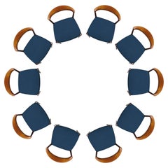c. 1956 Knud Andersen Chaises de salle à manger danoises en teck et laine sarcelle, ensemble de dix (10)