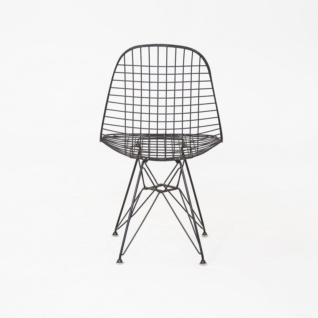 Steel C. 1956 Pair of Herman Miller Eames DKR Wire Dining Chairs with Eiffel Bases For Sale