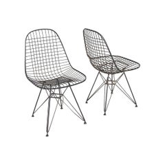 C. 1956 Pair of Herman Miller Eames DKR Wire Dining Chairs with Eiffel Bases