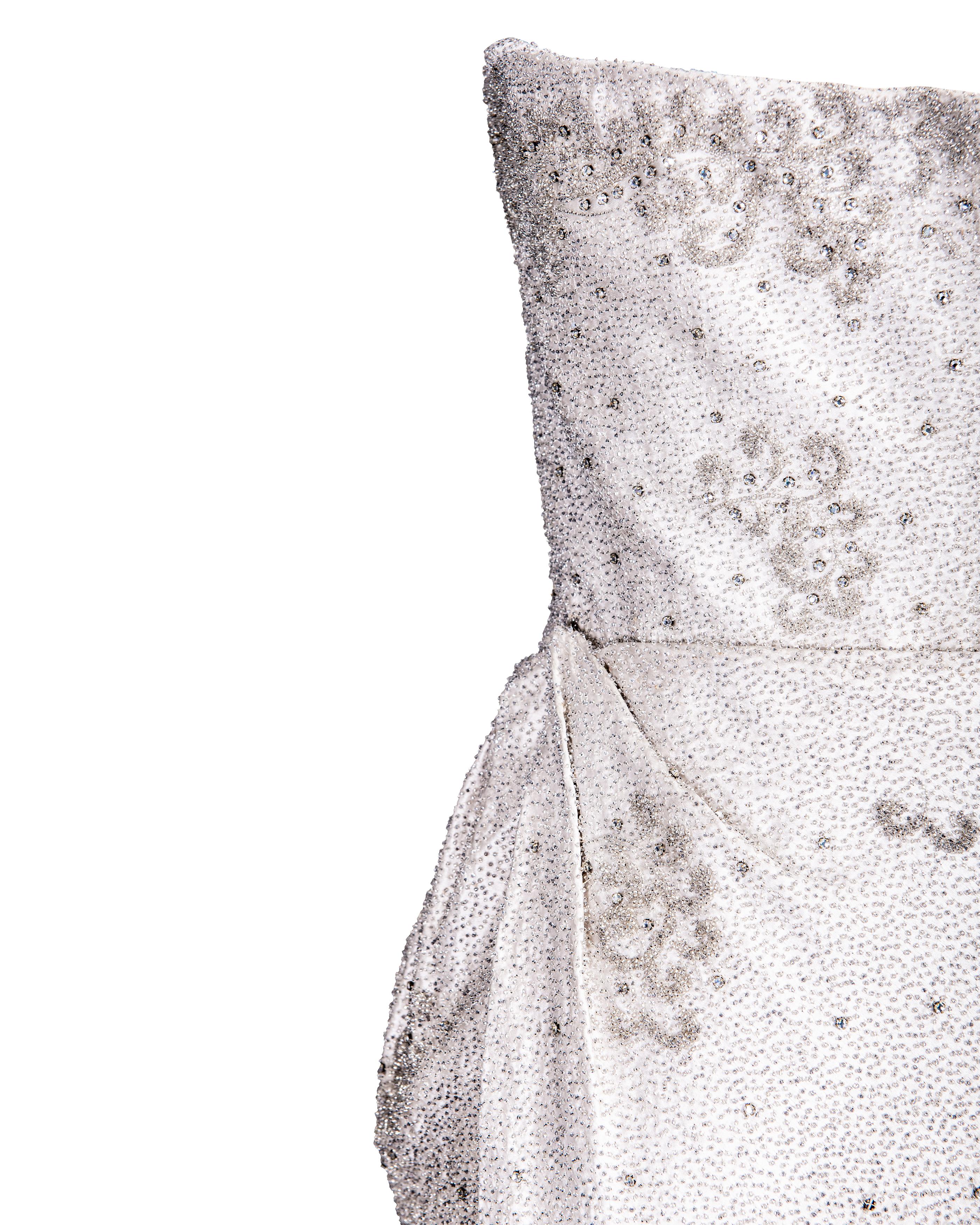 c. 1958 Pirovano Pale Gray Fully Embellished Gown with Filigree Details 6