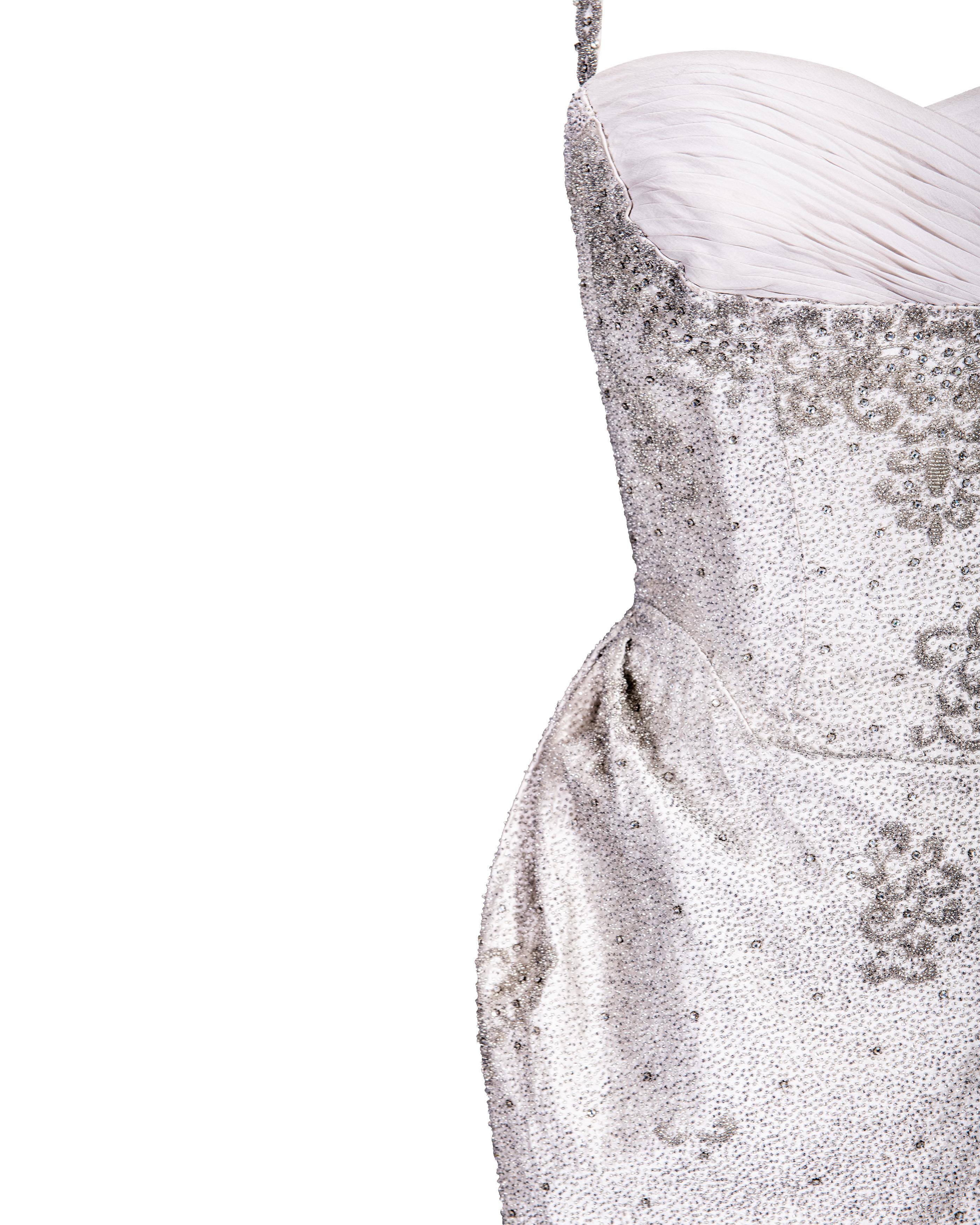 c. 1958 Pirovano Pale Gray Fully Embellished Gown with Filigree Details 3