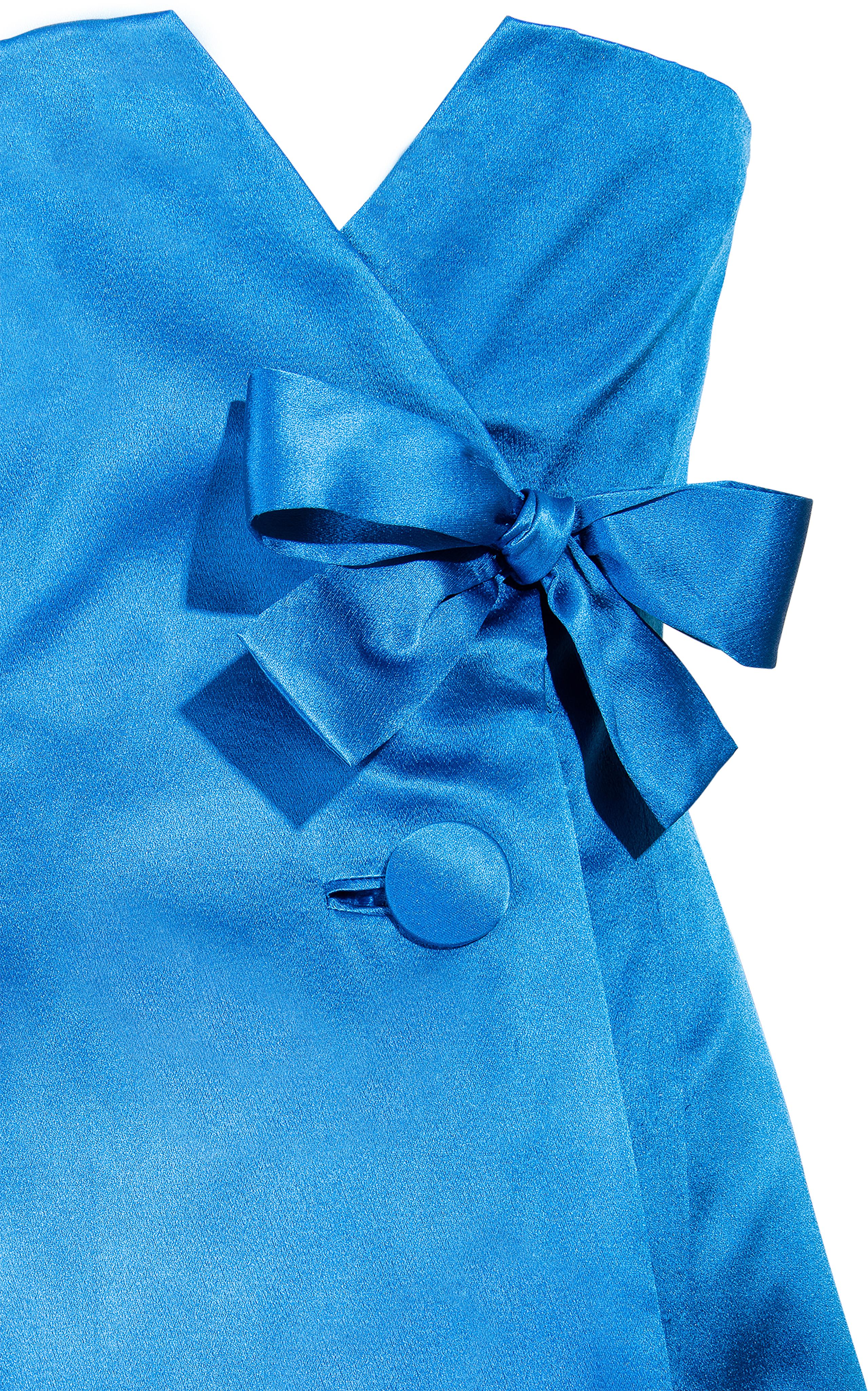 1959 Jean Patou by Karl Lagerfeld Couture Trägerloses Abendkleid aus blauem Satin im Zustand „Gut“ im Angebot in North Hollywood, CA