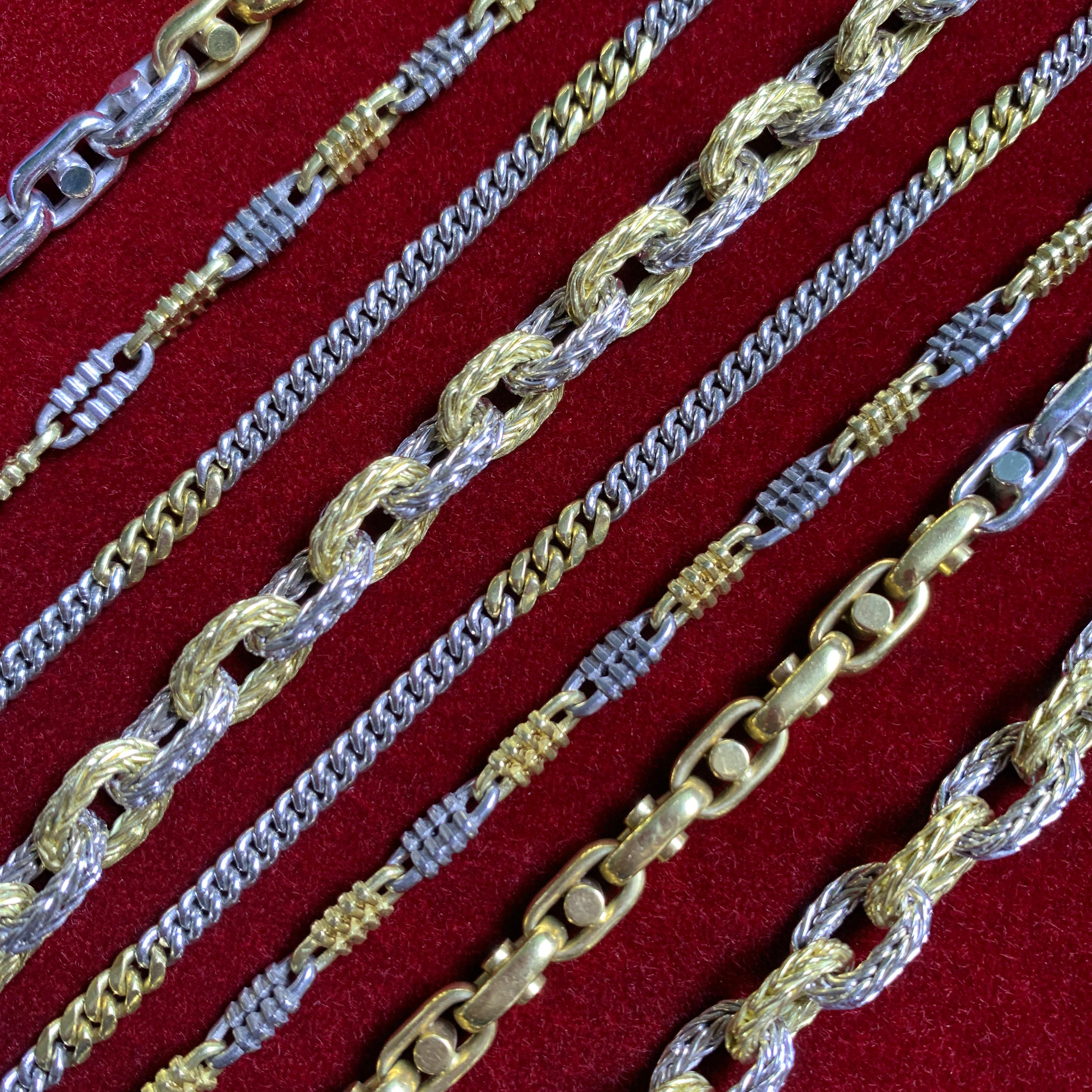 Italian Circa 1960 Yellow and White Gold Textured Braided Chain  In Excellent Condition In New York, NY