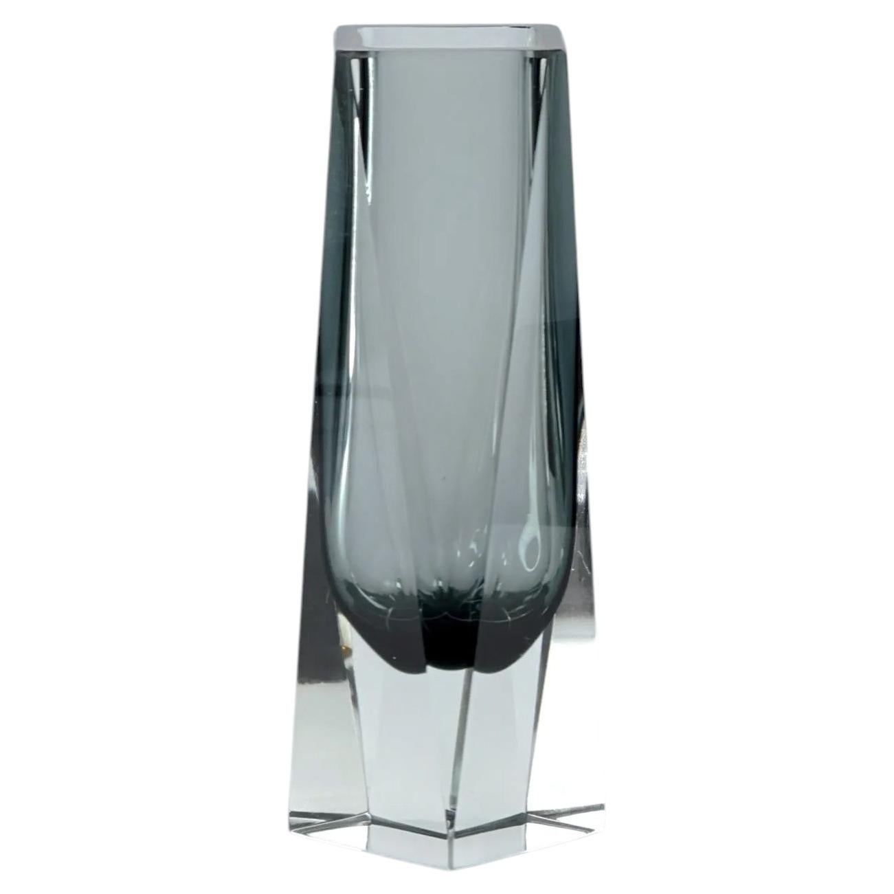 c. 1960, Murano Sommerso Glass Vase - Smoky Grey - 6.69 in