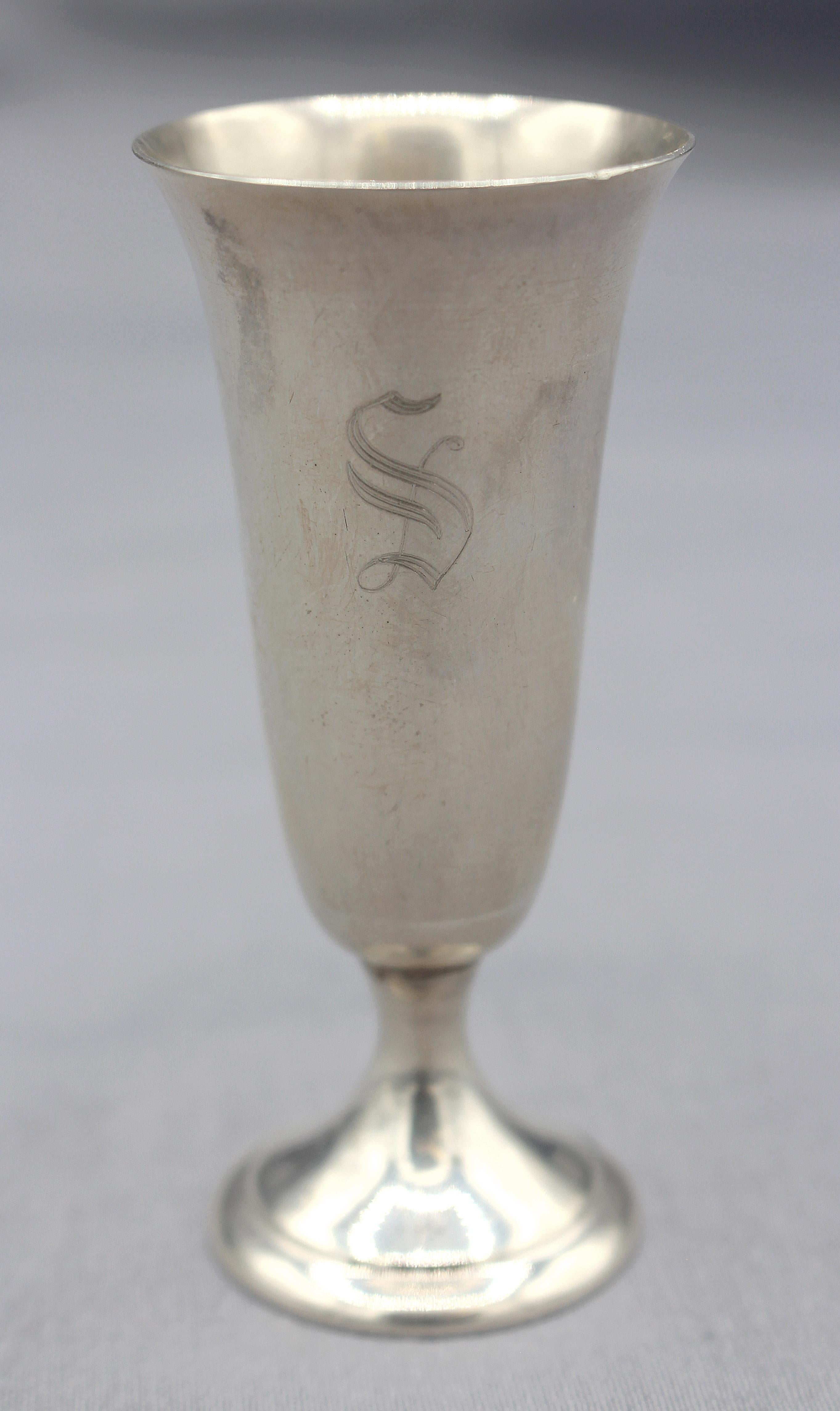 Mid-Century Modern c. 1960 Set of 8 Sterling Silver Cordials by Alvin