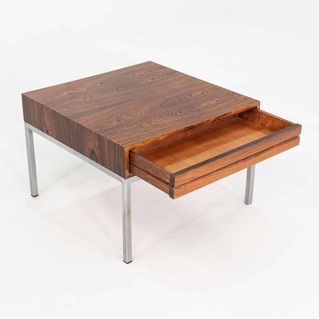 Modern C. 1960s Danish Rosewood Side / End Table with Chromed Steel Base and Drawer For Sale