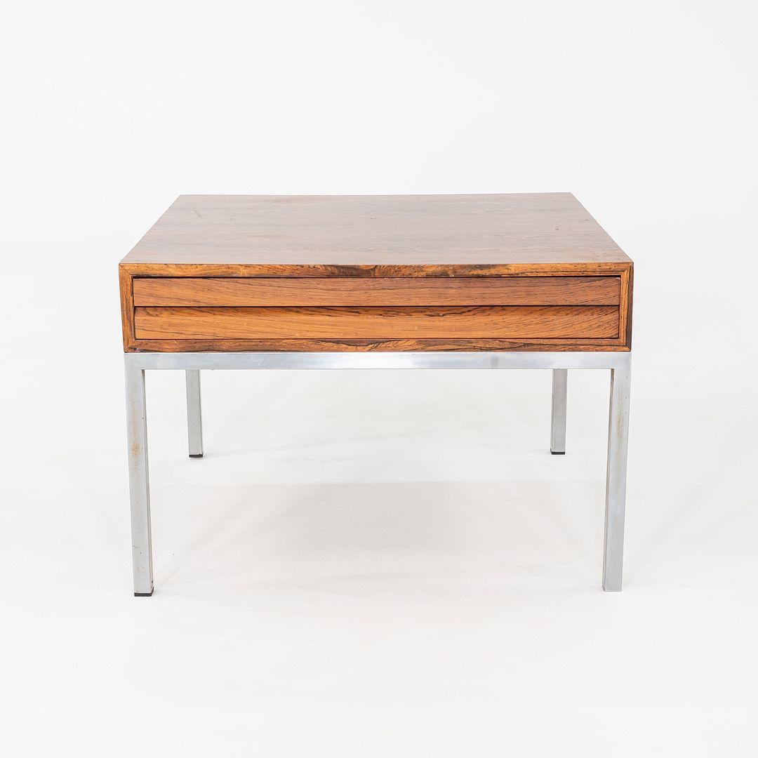 C. 1960s Danish Rosewood Side / End Table with Chromed Steel Base and Drawer In Good Condition For Sale In Philadelphia, PA