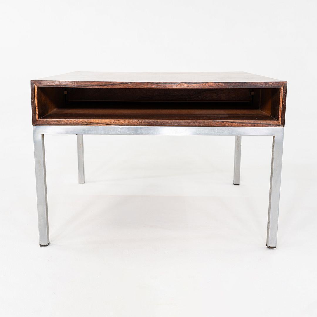 Mid-20th Century C. 1960s Danish Rosewood Side / End Table with Chromed Steel Base and Drawer For Sale