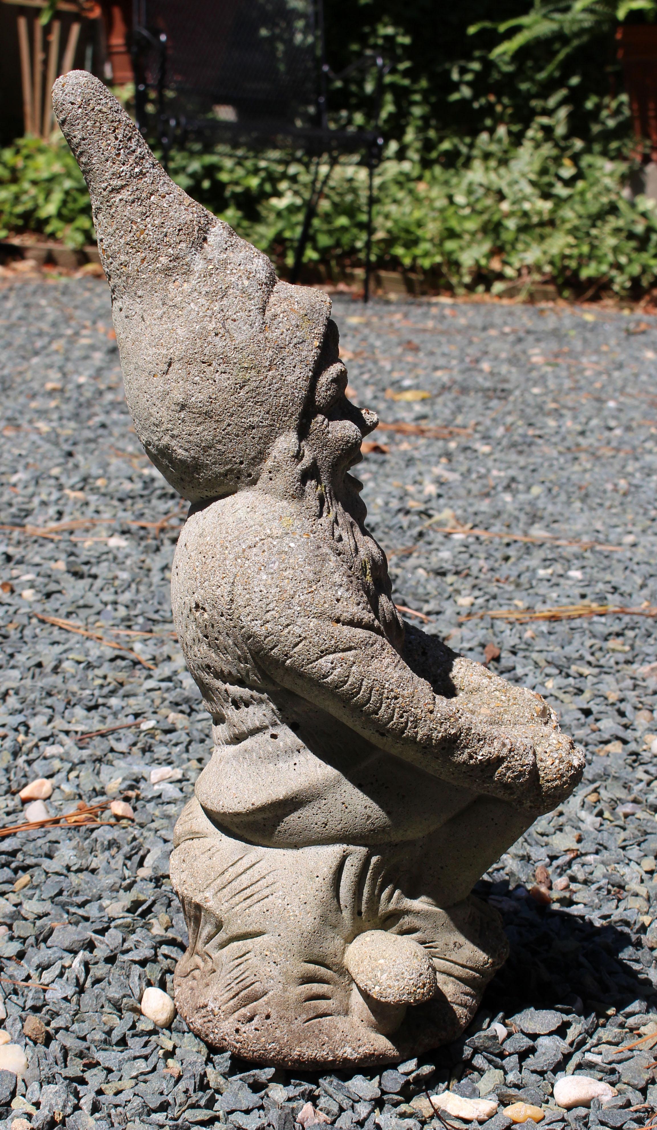 c. 1960s English Cast Stone Garden Gnome In Good Condition In Chapel Hill, NC