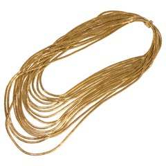 Fifteen Strand Italian Brushed Gold Necklace circa 1960