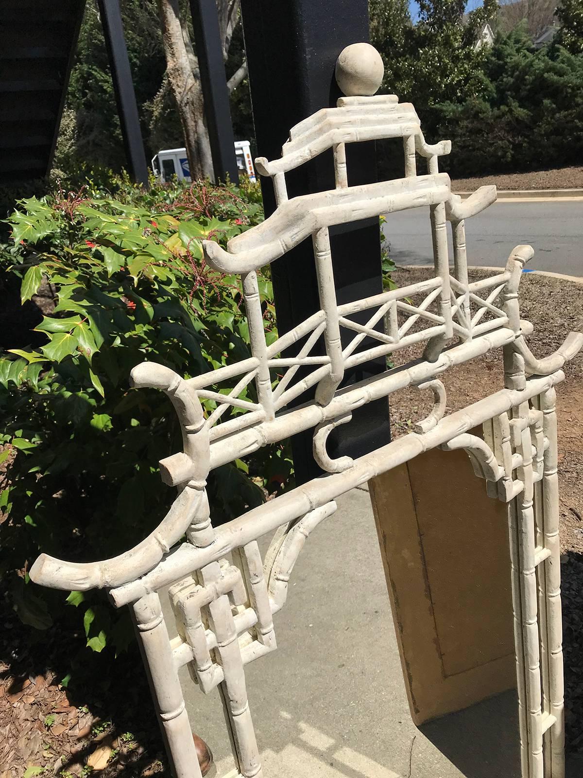 Italian faux bamboo pagoda mirror, custom paint, circa 1960s.