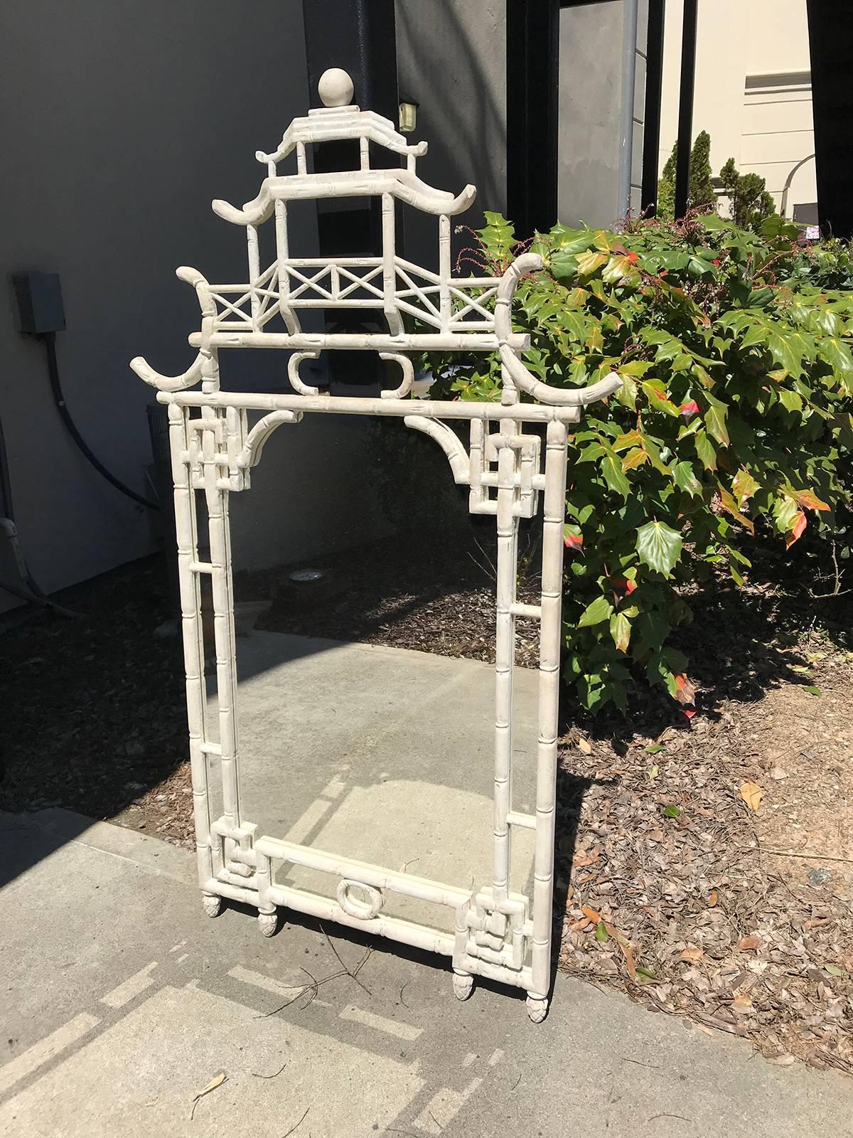 Mid-20th Century Italian Faux Bamboo Pagoda Mirror, Custom Paint, circa 1960s