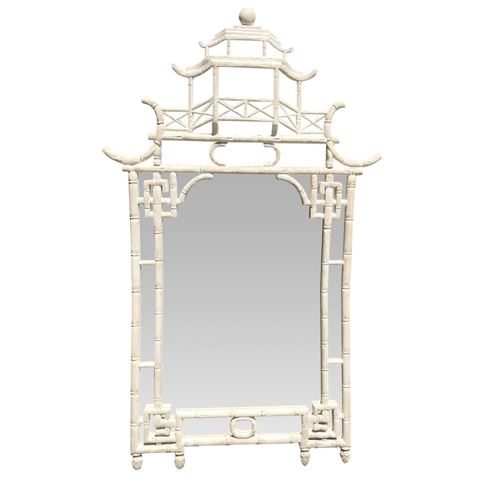 Italian Faux Bamboo Pagoda Mirror, Custom Paint, circa 1960s