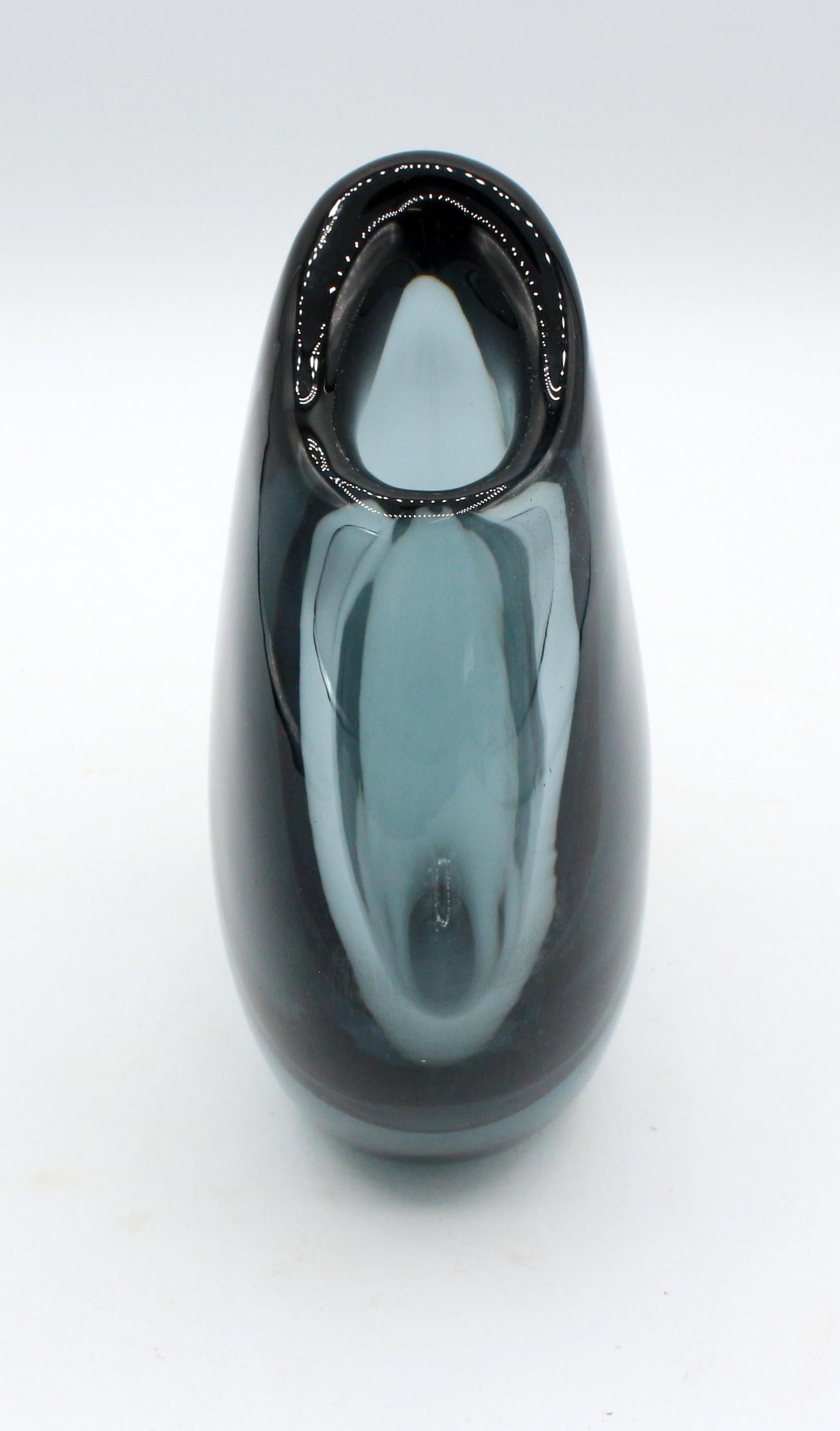 Signed Kosta deep sea blue vase, c.1960s. Large & elegant, asymmetrical. Marked 