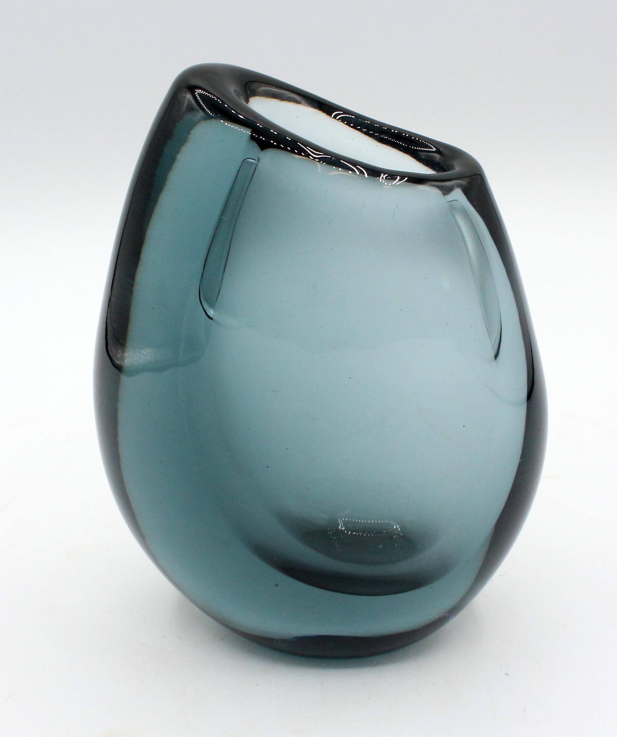 Mid-Century Modern c. 1960s Kosta Sea Blue Vase by Vicke Lindstrand For Sale