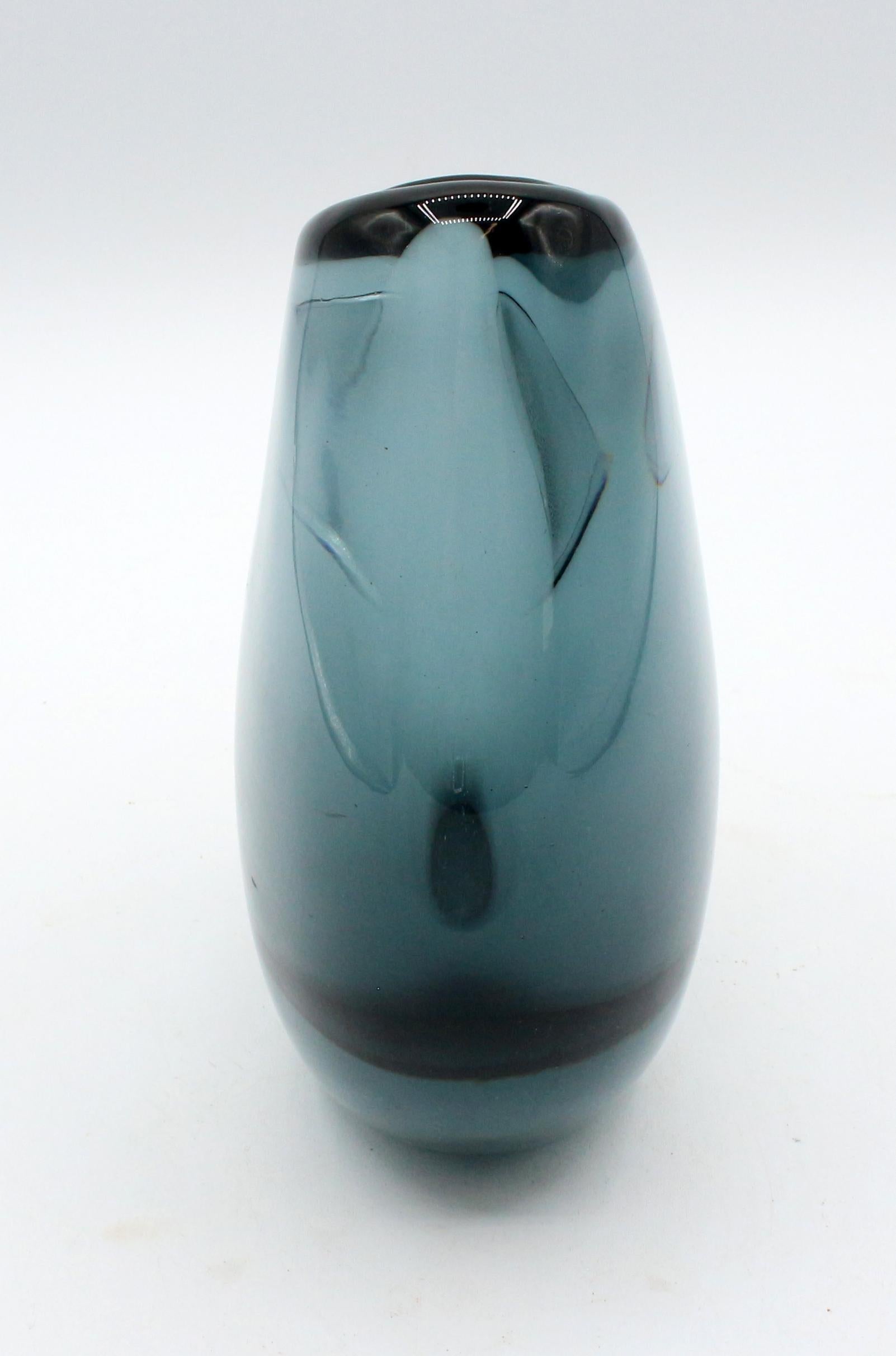 Swedish c. 1960s Kosta Sea Blue Vase by Vicke Lindstrand For Sale