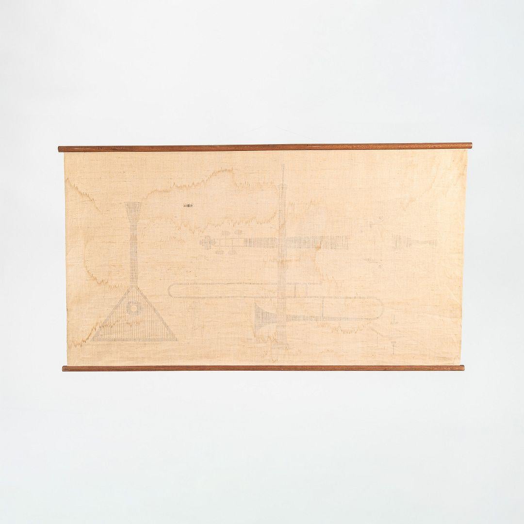 Mid-20th Century C. 1960s Ross F. Littell Linen Scroll Wall Hanging of Instruments, Example #1 For Sale