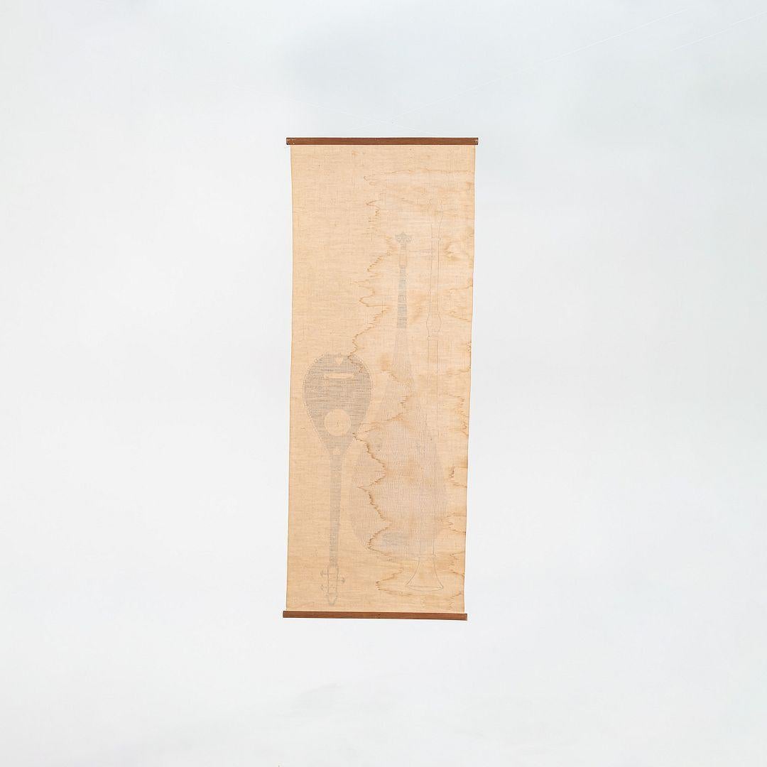 Modern C. 1960s Ross F. Littell Linen Scroll Wall Hanging of Instruments, Example #2 For Sale