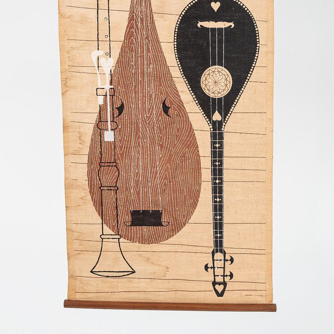 American C. 1960s Ross F. Littell Linen Scroll Wall Hanging of Instruments, Example #2 For Sale