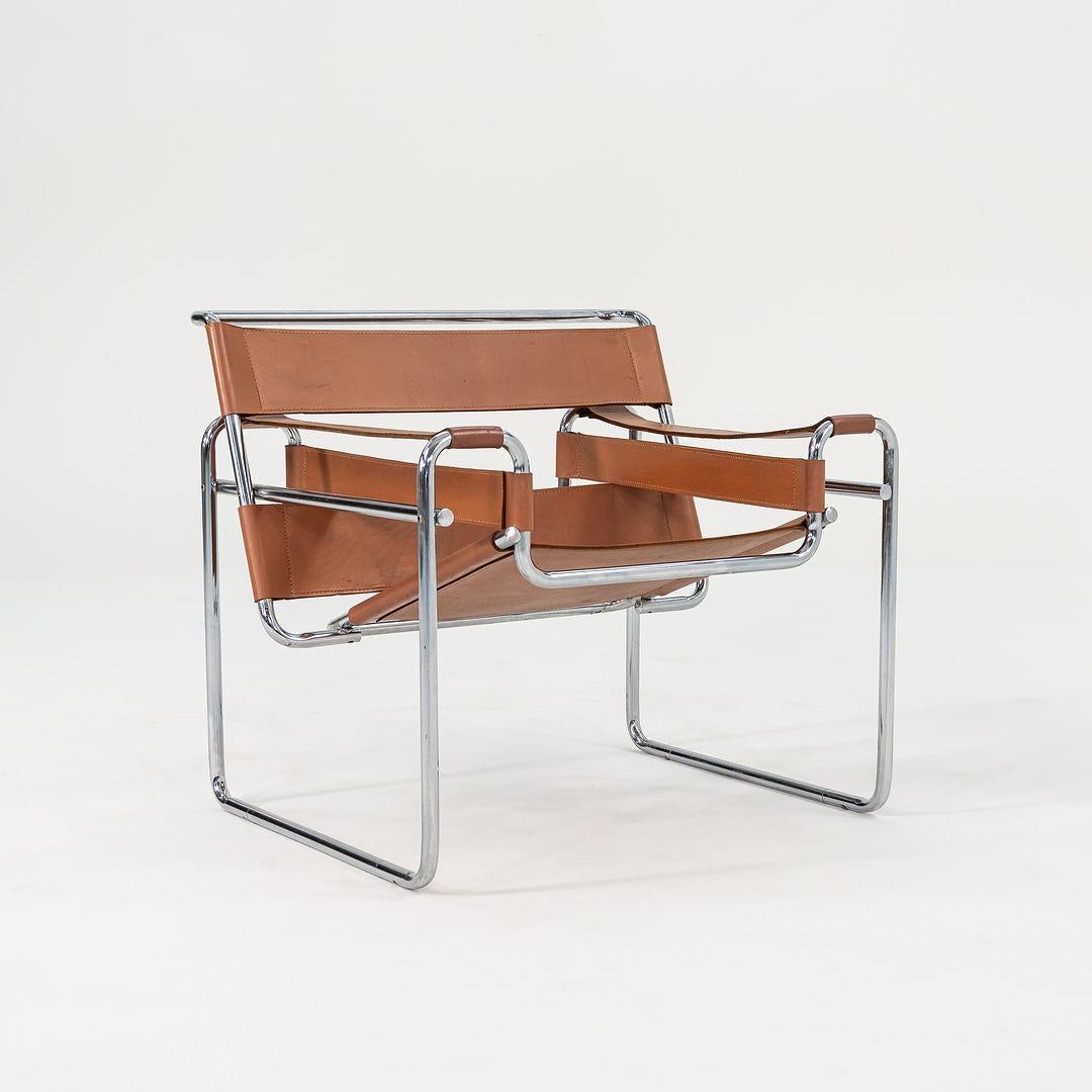 Steel C. 1960s Wassily Lounge Chair by Marcel Breuer for Thonet Cognac Leather No. B3