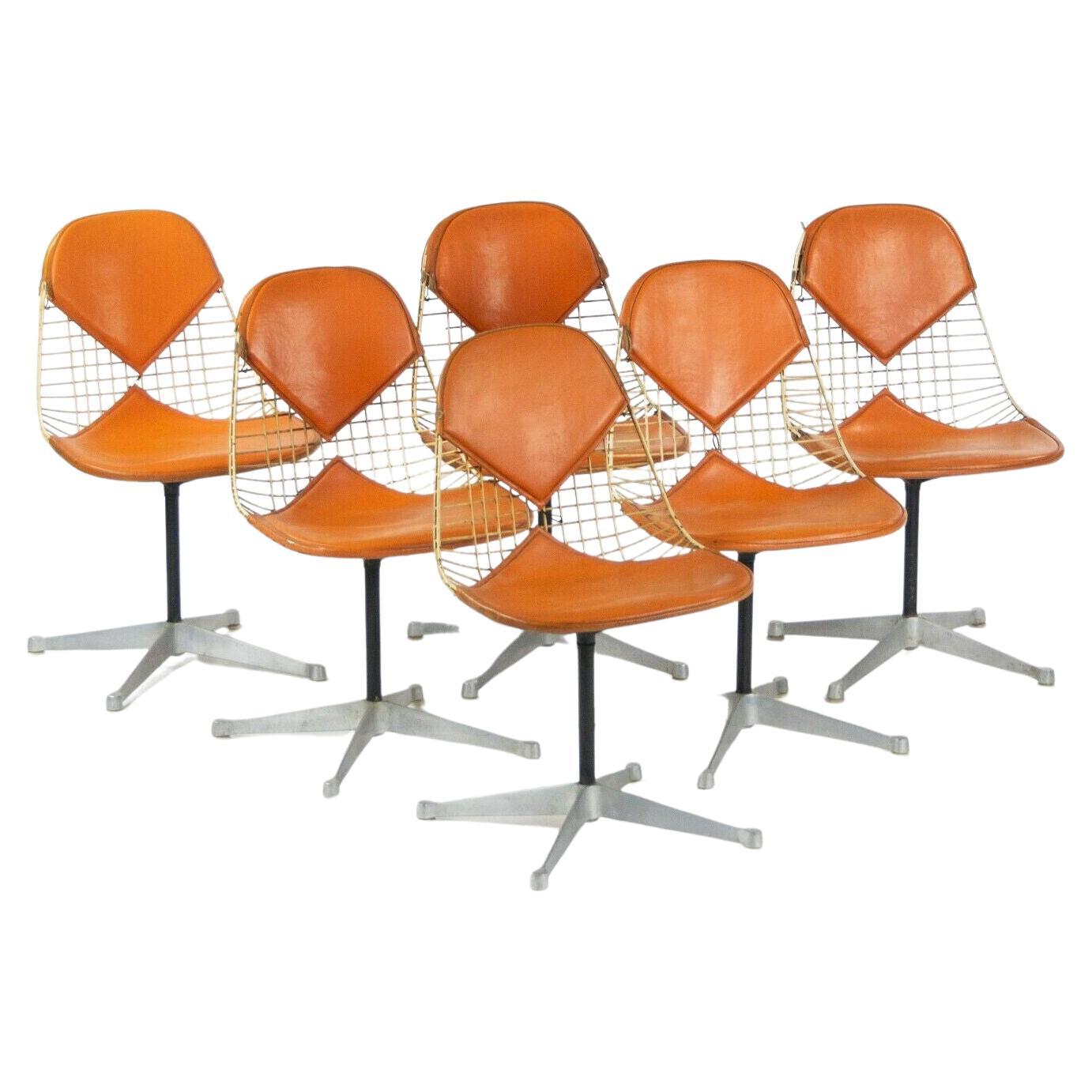 C. 1961 Set of 6 Herman Miller Eames Orange Bikini Pad Swivel PKC2 Dining Chairs For Sale