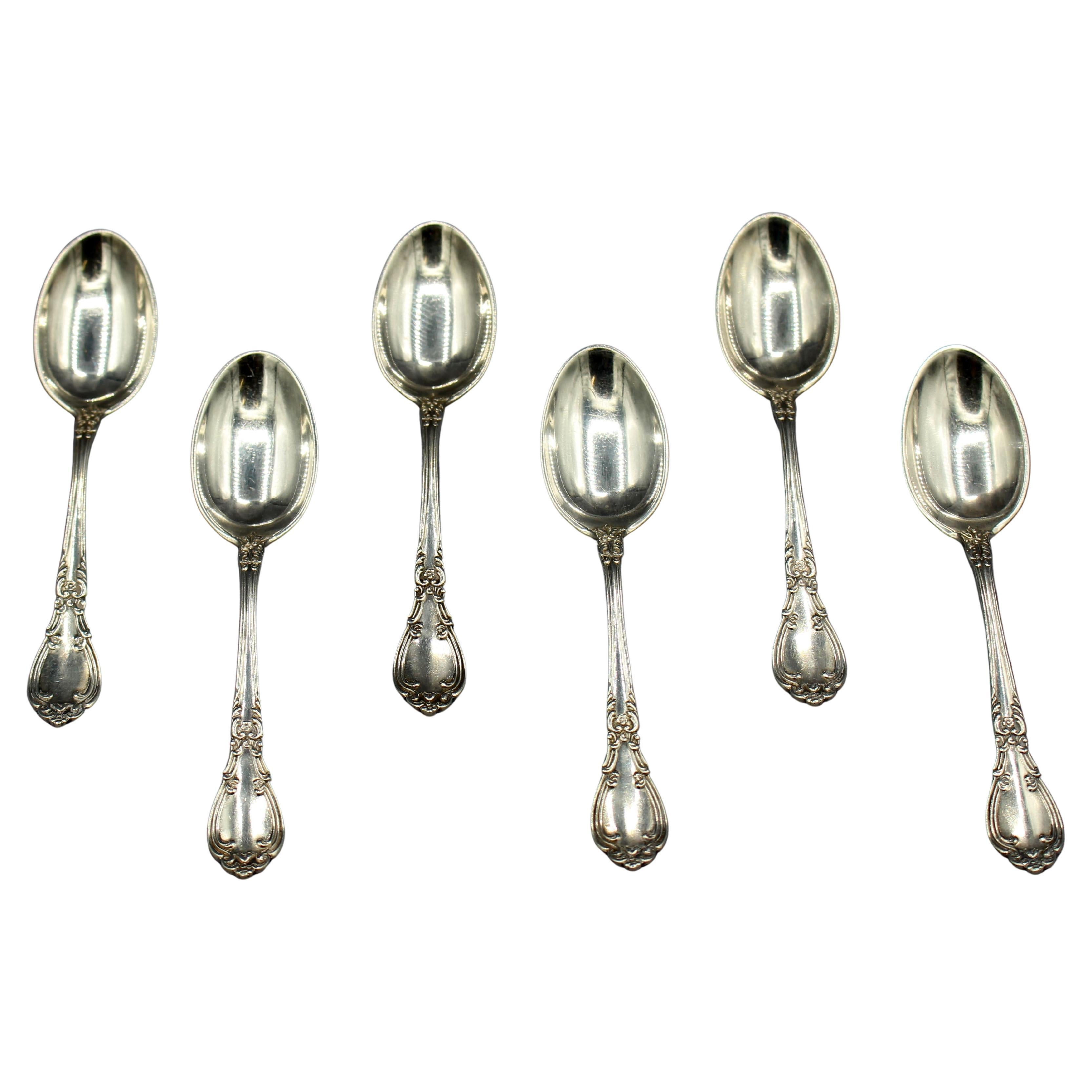 c. 1970 Juego americano de 6 cucharas de las cinco de plata de ley