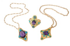 Boucheron Amethyst, Chrysophrase, Turquoise and Diamond Pendant Necklace