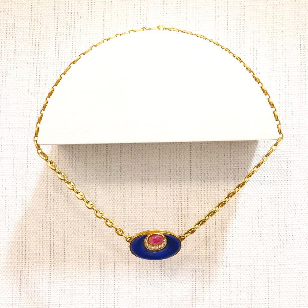 Women's or Men's Bulgari Lapis, Tourmaline, Diamond and Gold Pendant Necklace, circa 1970