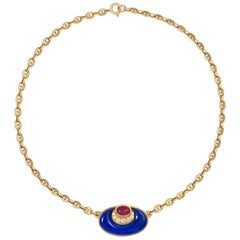 Bulgari Lapis, Tourmaline, Diamond and Gold Pendant Necklace, circa 1970