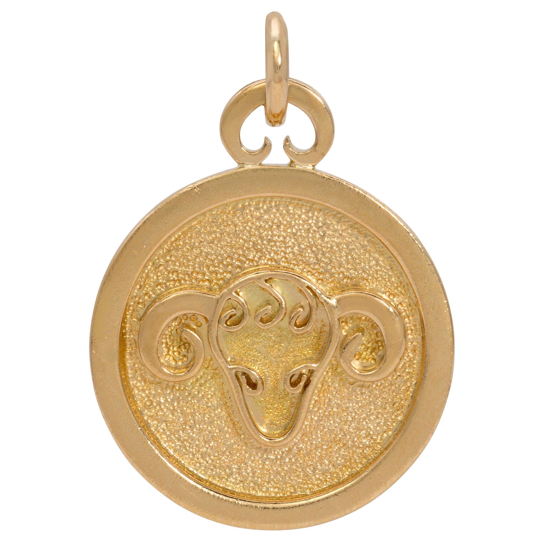 Georges Delrue Yellow Gold Aries Zodiac Pendant 1970s For Sale