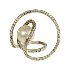 c. 1970 Jean Vendome Diamond, Pearl and White Gold Ring