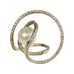 Vintage c. 1970 Jean Vendome Diamond, Pearl and White Gold Ring